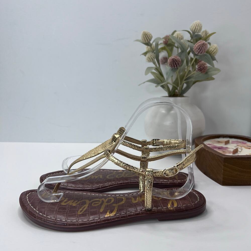 Sam Edelman Gigi Mini Leather Slingback T-Strap Sandals Gold Kid's 4M